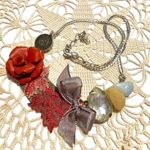 Artisan Mixed Media Necklace with Silver Serpentine Chain and Clasp NWT